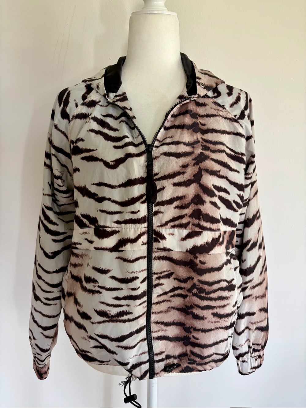 Forever 21 Women’s Printed Zip Front Windbreaker Jacket White/Brown Size Small
